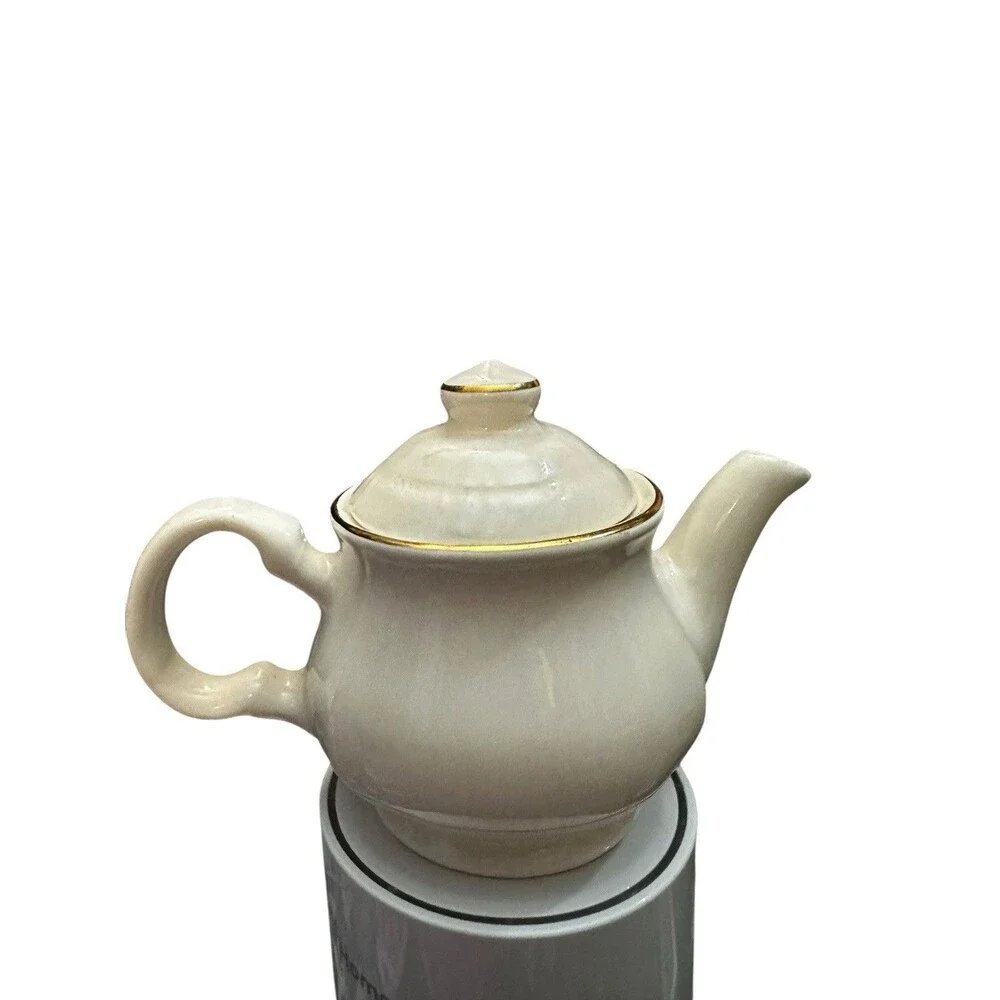 Vintage Harrods Knightsbridge White Ceramic Gold Trim Teapot James Sadler 3”